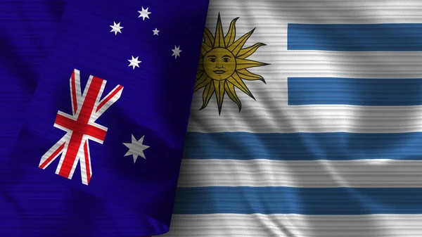 Ουρουγουάη Και Αυστραλία Ρεαλιστική Σημαία Ύφασμα Εικονογράφηση — Φωτογραφία Αρχείου