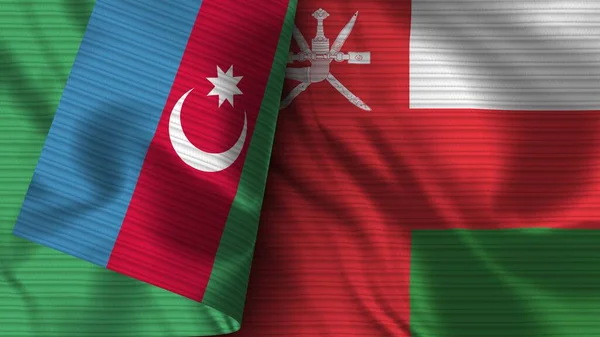 阿曼和阿塞拜疆的实际国旗面料3D插图 — 图库照片