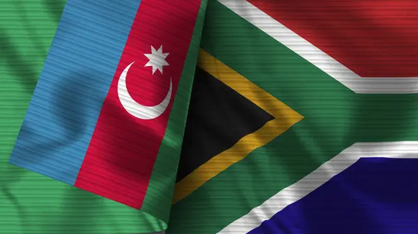 Dél Afrika Azerbajdzsán Realisztikus Zászló Szövet Textúra Illusztráció — Stock Fotó