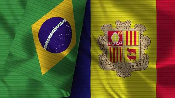 Ανδόρα Και Βραζιλία Ρεαλιστική Σημαία Ύφασμα Εικονογράφηση — Φωτογραφία Αρχείου