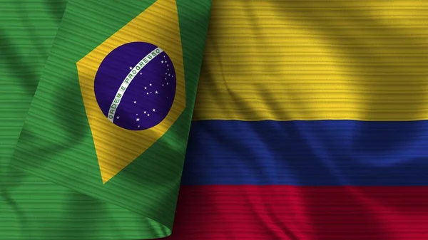 Kolombiya Brezilya Gerçekçi Bayrak Kumaşı Çizimi — Stok fotoğraf
