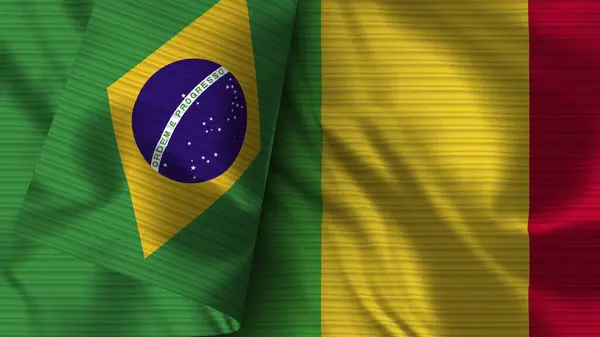 Mali Brezilya Gerçekçi Bayrak Kumaşı Çizimi — Stok fotoğraf