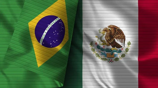 Mexico Brazil Realistic Flag Fabric Texture Illustration — Stock Photo, Image