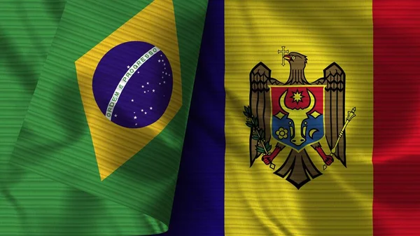 Moldavia Brasil Tela Bandera Realista Textura Ilustración —  Fotos de Stock