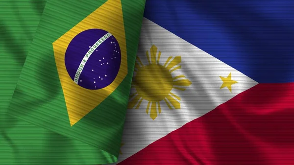 Filipíny Brazílie Realistické Vlajkové Textilie Textura Ilustrace — Stock fotografie