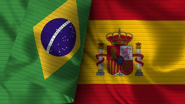 Ισπανία Και Βραζιλία Ρεαλιστική Σημαία Ύφασμα Εικονογράφηση — Φωτογραφία Αρχείου