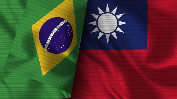 台湾与巴西两国实际国旗面料图解 — 图库照片