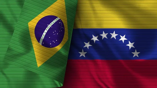 Venezuela Brezilya Gerçekçi Bayrak Kumaşı Çizimi — Stok fotoğraf