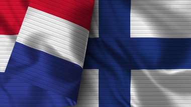Finlandiya ve Fransa Gerçekçi Bayrak Kumaşı Dokusu 3D Görüntü
