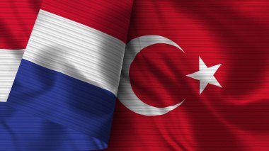 Türkiye ve Fransa Gerçekçi Bayrak Kumaşı Dokusu 3D Görüntü
