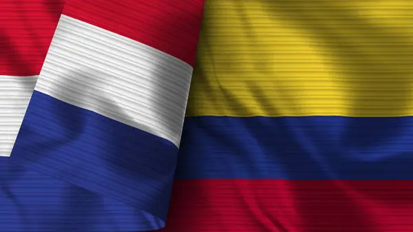 Colombia Francia Tela Bandera Realista Textura Ilustración — Foto de Stock
