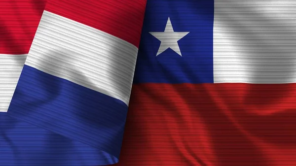 Chile Francie Realistické Vlajky Textilní Textura Ilustrace — Stock fotografie