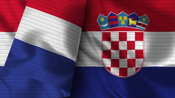 Hırvatistan Fransa Gerçekçi Bayrak Kumaşı Boyutlu Görüntü — Stok fotoğraf