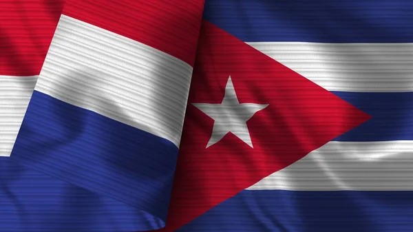 Cuba Francia Tela Bandera Realista Textura Ilustración — Foto de Stock