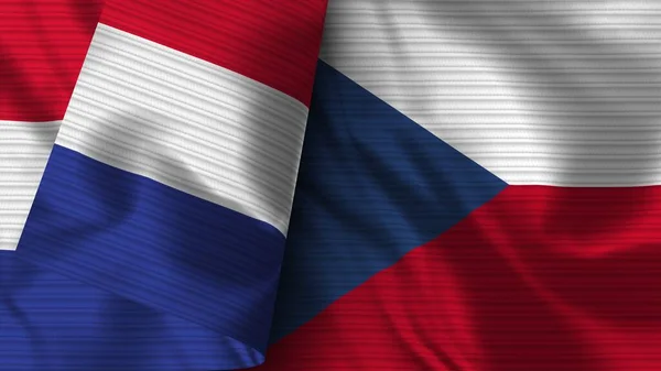 Tsjechië Frankrijk Realistische Vlag Stof Textuur Illustratie — Stockfoto