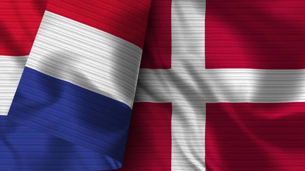 Dinamarca França Realista Bandeira Tecido Textura Ilustração — Fotografia de Stock