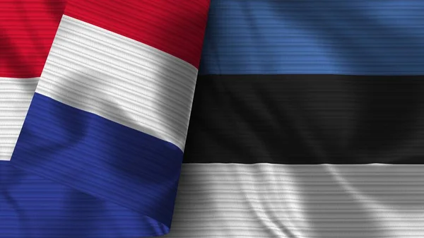 Estland Frankrijk Realistische Vlag Stof Textuur Illustratie — Stockfoto