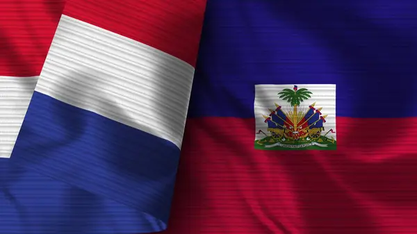 Haïti Frankrijk Realistische Vlag Stof Textuur Illustratie — Stockfoto