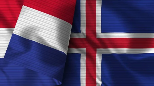 Izland Franciaország Realisztikus Zászló Szövet Textúra Illusztráció — Stock Fotó
