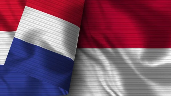 Indonesien Och Frankrike Realistisk Flaggväv Textur Illustration — Stockfoto