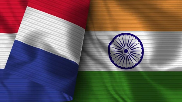 India Frankrijk Realistische Vlag Stof Textuur Illustratie — Stockfoto