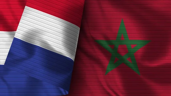 Morocco France Realistic Flag Fabric Texture Illustration — Stock Photo, Image