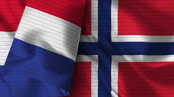 Noruega Francia Tela Bandera Realista Textura Ilustración —  Fotos de Stock