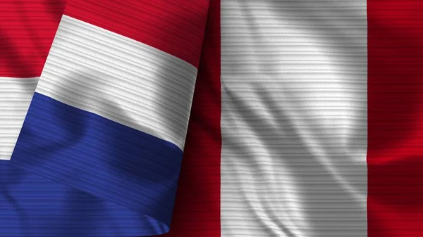 Peru France Realistic Flag Fabric Texture Illustration — Stock Photo, Image