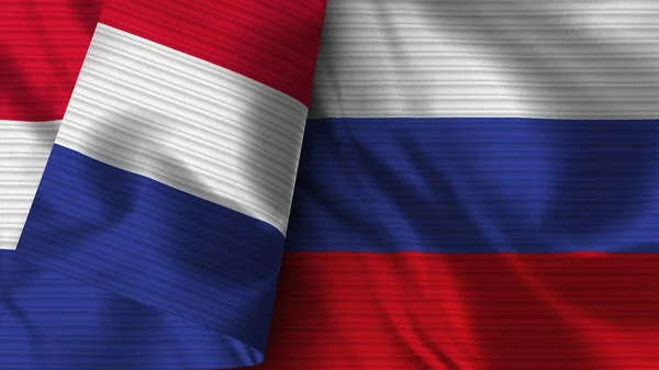 Russia France Realistic Flag Fabric Texture Illustration — Stock Photo, Image