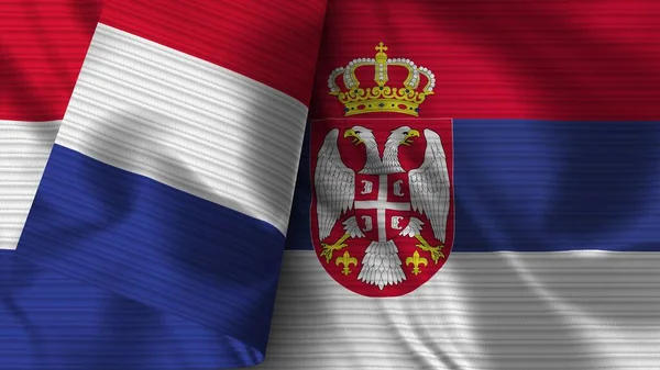 Serbien Och Frankrike Realistisk Flaggväv Textur Illustration — Stockfoto