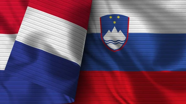 Slovinsko Francie Realistické Vlajky Textilní Textura Ilustrace — Stock fotografie