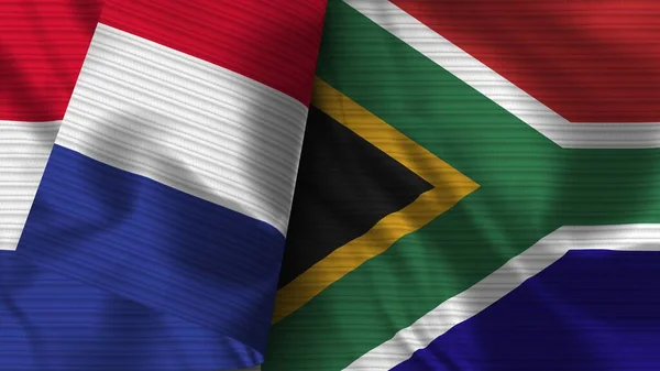 Dél Afrika Franciaország Realisztikus Zászló Szövet Textúra Illusztráció — Stock Fotó