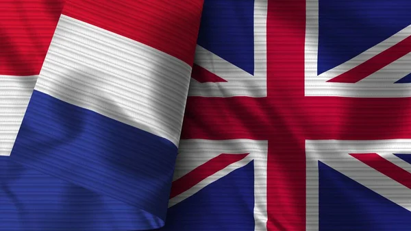 United Kingdom France Realistic Flag Fabric Texture Illustration — Stock Photo, Image