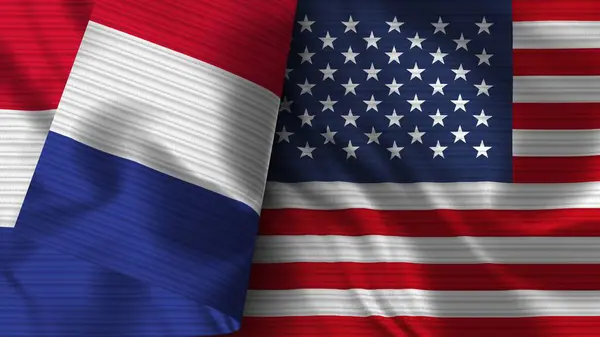 Amerika Birleşik Devletleri Fransa Gerçekçi Bayrak Kumaşı Dokusu Görüntü — Stok fotoğraf