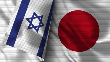 Japonya ve İsrail Gerçekçi Bayrak Kumaşı Dokusu 3B Görüntü