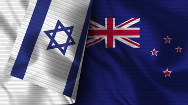 Yeni Zelanda ve İsrail Gerçekçi Bayrak Kumaşı Dokusu 3B Görüntü