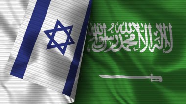 Suudi Arabistan ve İsrail Gerçekçi Bayrak Kumaşı Üç Boyutlu Görüntü