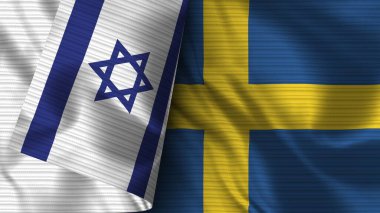 İsveç ve İsrail Gerçekçi Bayrak Kumaşı Dokusu 3D Görüntü