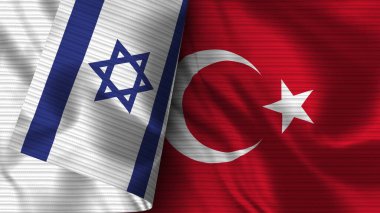 Türkiye ve İsrail Gerçekçi Bayrak Kumaşı Dokusu 3B Görüntü