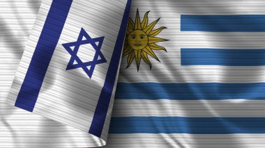 Uruguay ve İsrail Gerçekçi Bayrak Kumaşı Dokusu 3D Görüntü