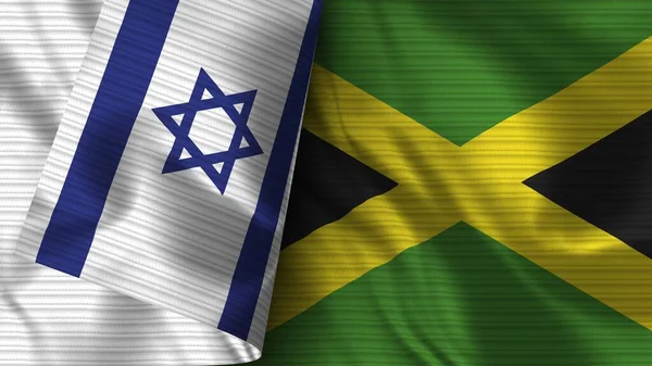 Jamajka Izrael Realistyczna Flaga Tekstura Tkaniny Ilustracja — Zdjęcie stockowe