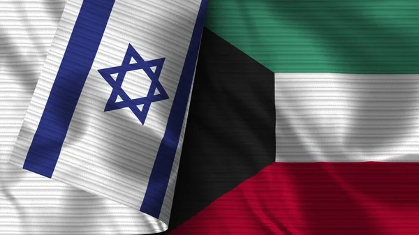 Kuwait Israel Realistic Flag Fabric Texture Illustration — Stock Photo, Image