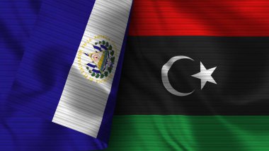 Libya ve El Salvador Gerçekçi Bayrak Kumaşı Üç Boyutlu Görüntü