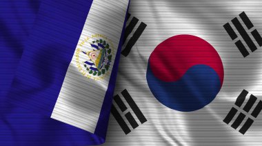 Güney Kore ve El Salvador Gerçekçi Bayrak Kumaşı 3 boyutlu Görüntü