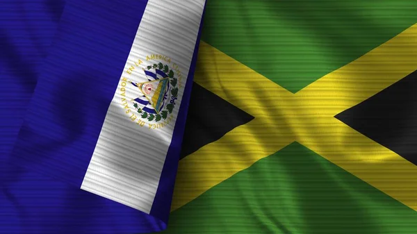 Jamajka Salwador Realistyczna Flaga Tekstura Tkaniny Ilustracja — Zdjęcie stockowe