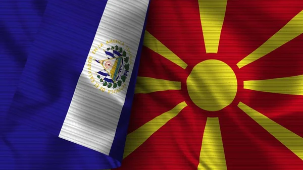 Macedonië Salvador Realistische Vlag Stof Textuur Illustratie — Stockfoto