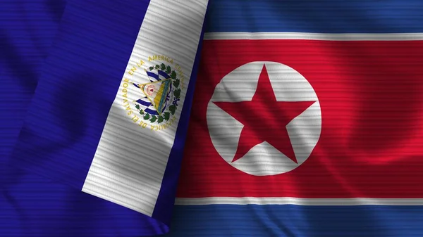 Coreia Norte Salvador Realista Bandeira Tecido Textura Ilustração — Fotografia de Stock