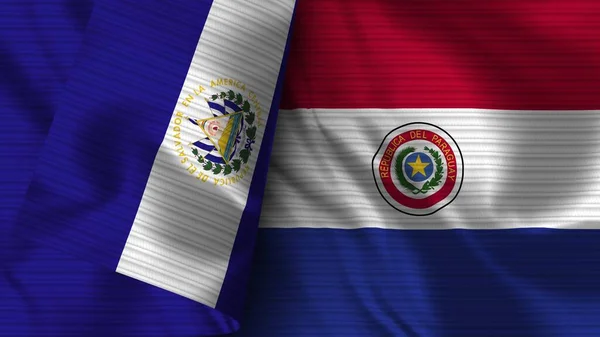 Paraguay Och Salvador Realistiska Flaggväv Textur Illustration — Stockfoto