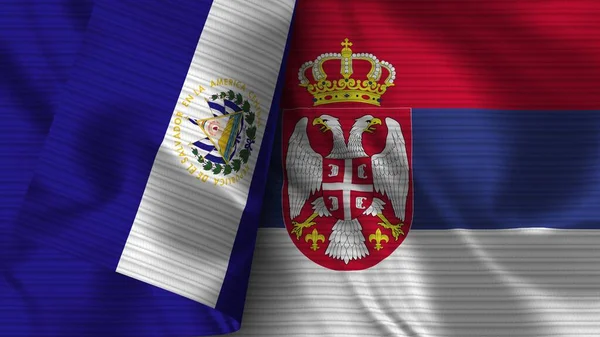 Szerbia Salvador Realistic Flag Fabric Texture Illusztráció — Stock Fotó
