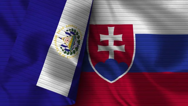 Słowacja Salwador Realistyczna Flaga Tekstura Tkaniny Ilustracja — Zdjęcie stockowe